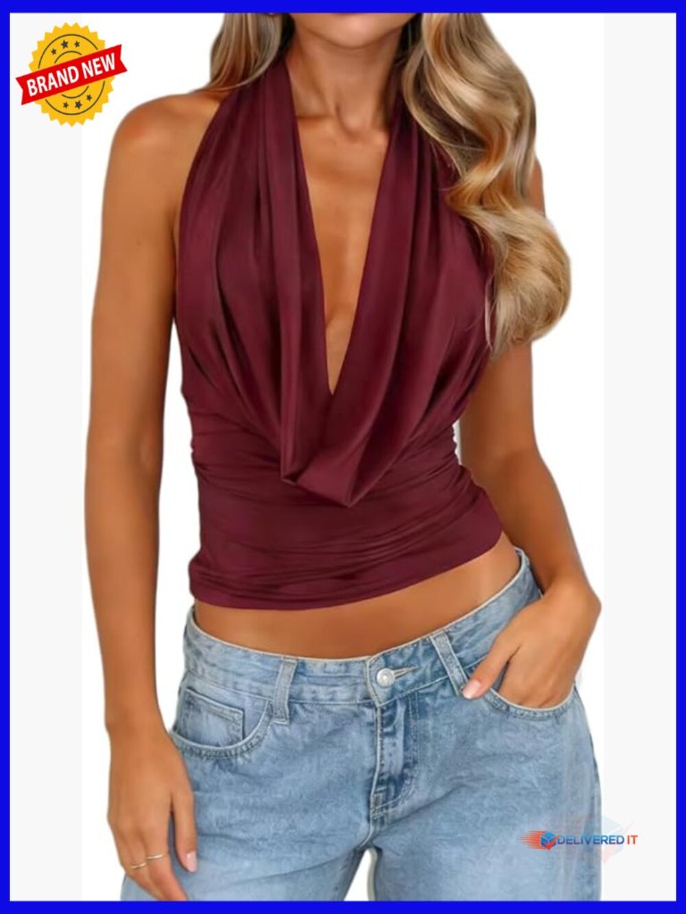 Y2K Cowl Neck Halter Top Backless Tank Cute Summer Going Out